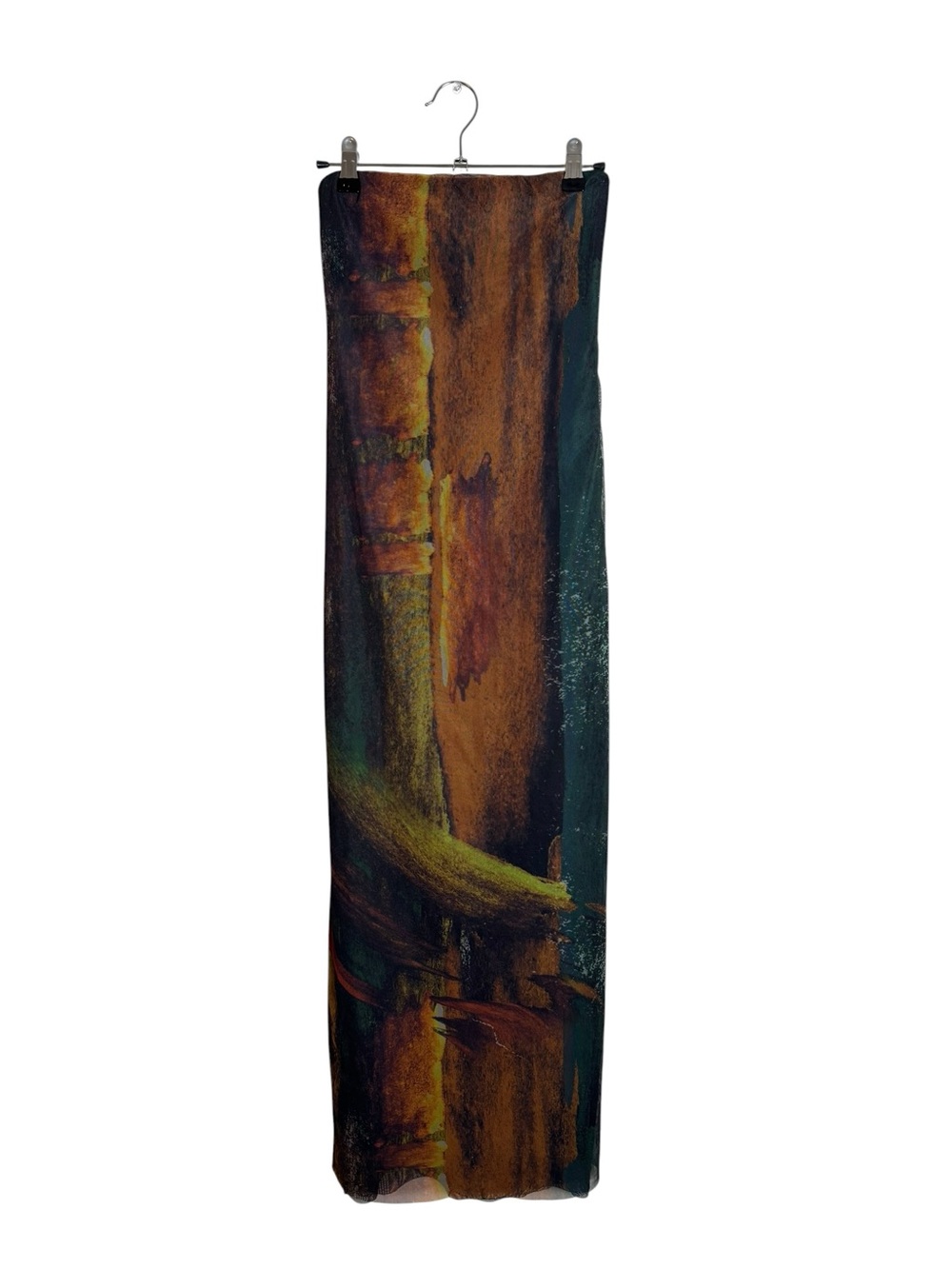 Zara Abstract Nature Graphic Mesh Midi Maxi Dress Brown Green Small